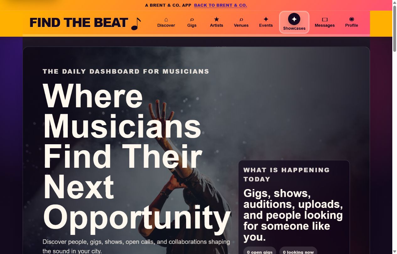 Music opportunity dashboard inside Find The Beat