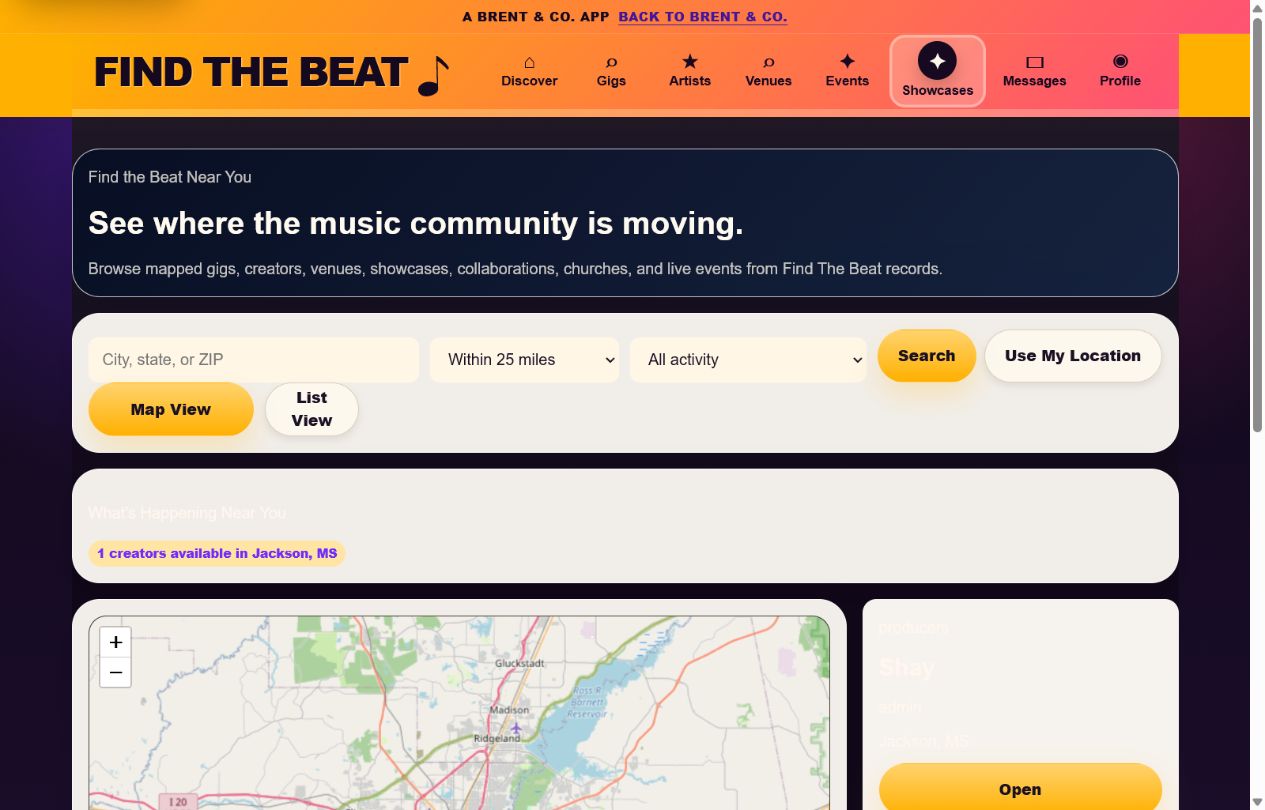 Find The Beat map showing where the local music community is moving