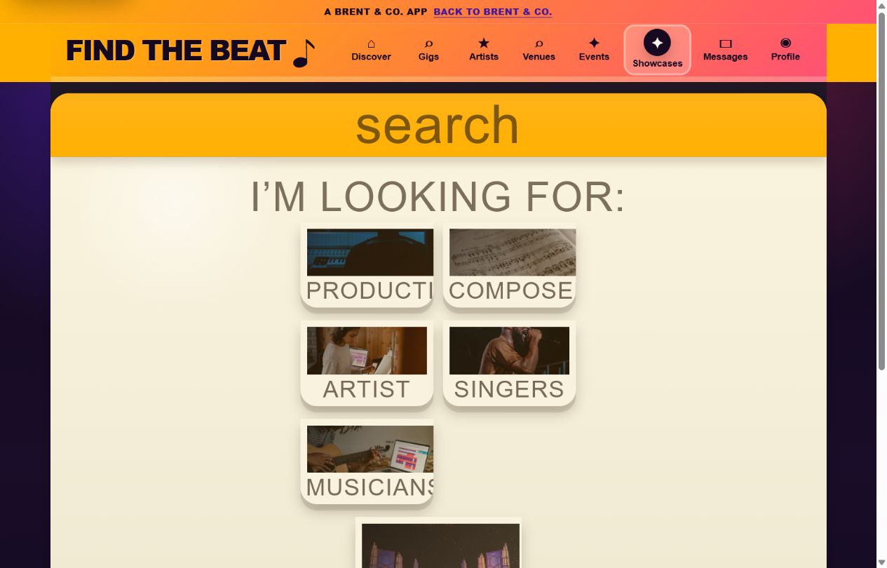 Find The Beat creator search for artists, singers, musicians, and producers