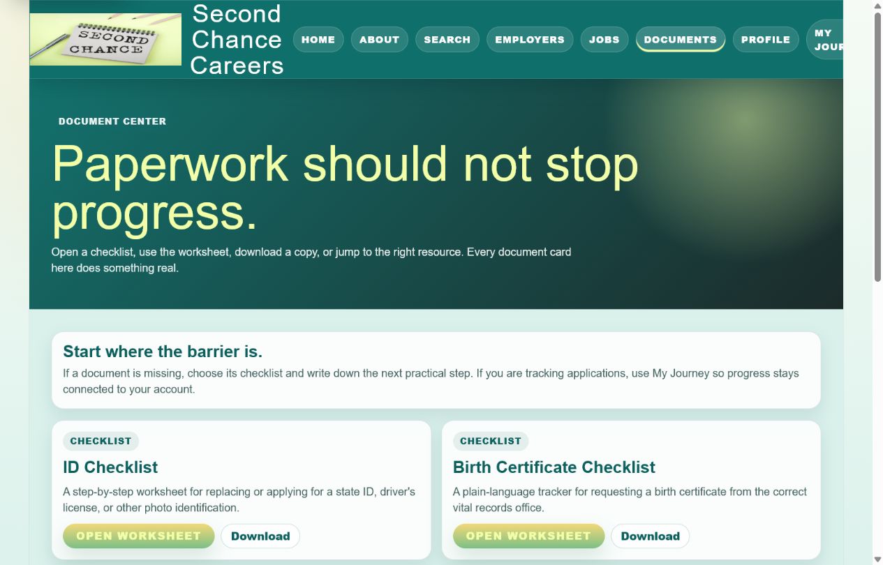Document center inside Second Chance Careers