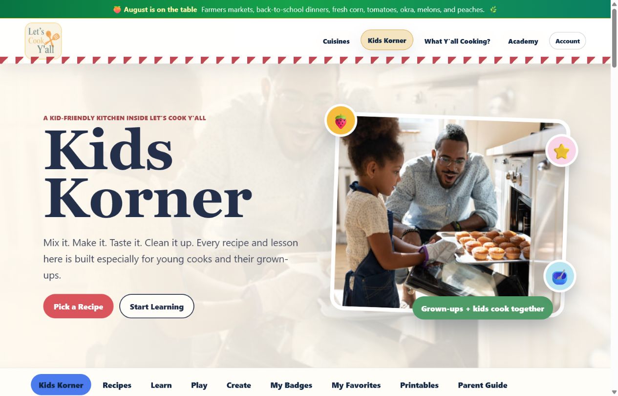 Kids Korner cooking lessons for young cooks and grown-ups