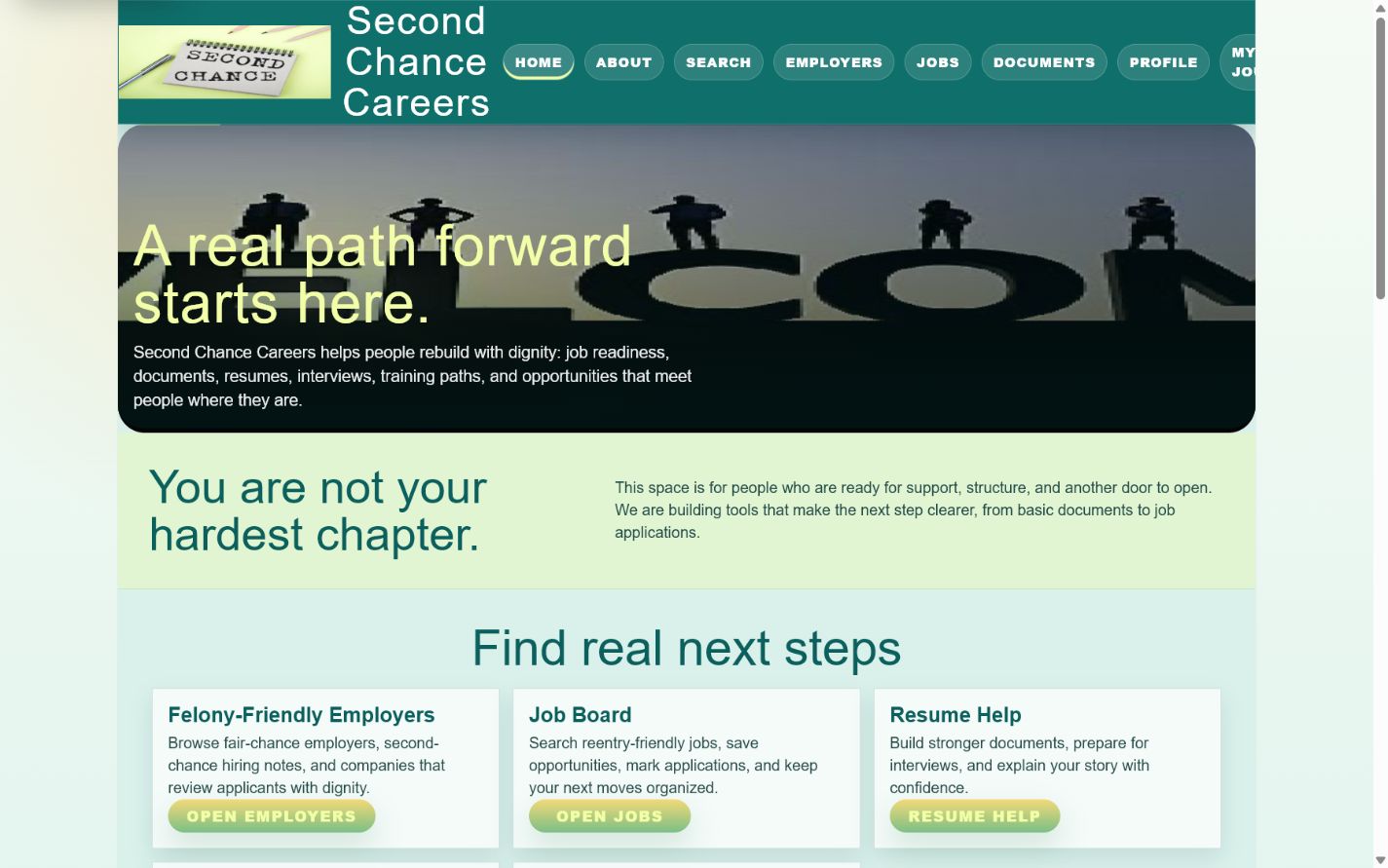 Second Chance Careers live career and reentry application interface